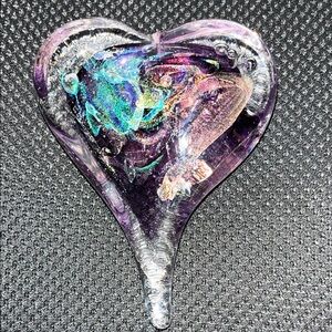 Anthropologie Purple and Gold Heart Glass Art and Paperweight NWOT